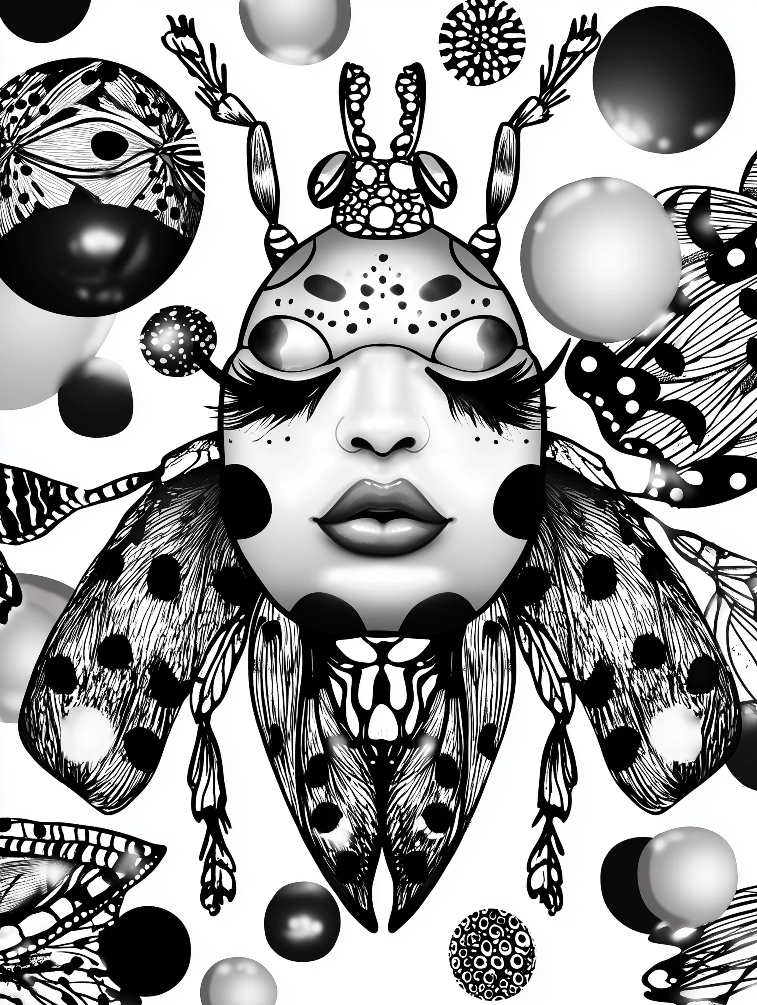 Free printable insect coloring page for adults featuring a beetle with a strange face